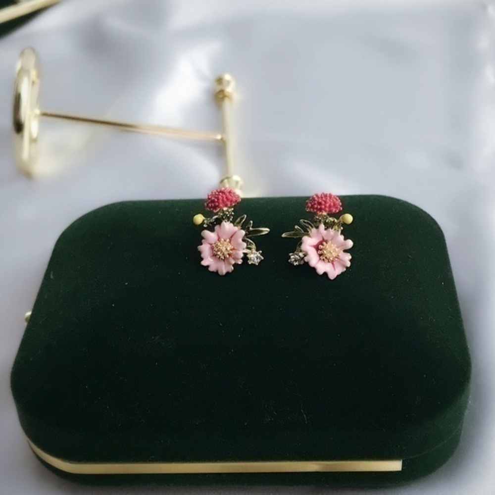 18K GP Enamel Flowers Earrings - Picture 3 of 8